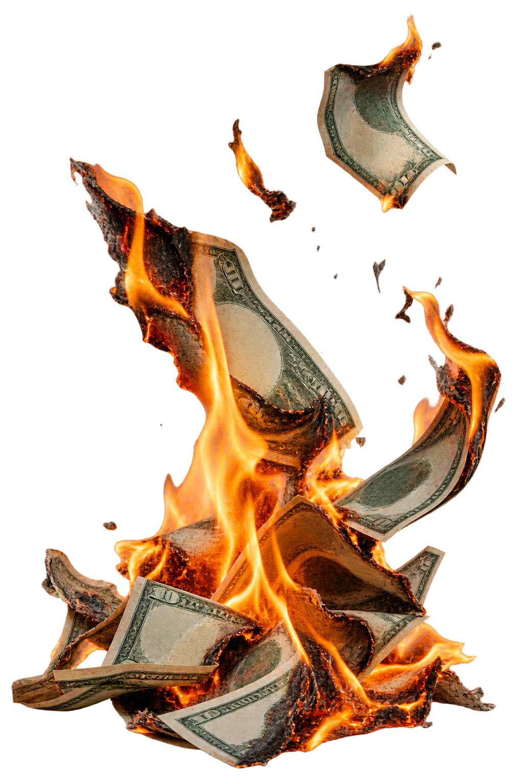 Burning paper money representing paid HVAC leads and revenue being lost